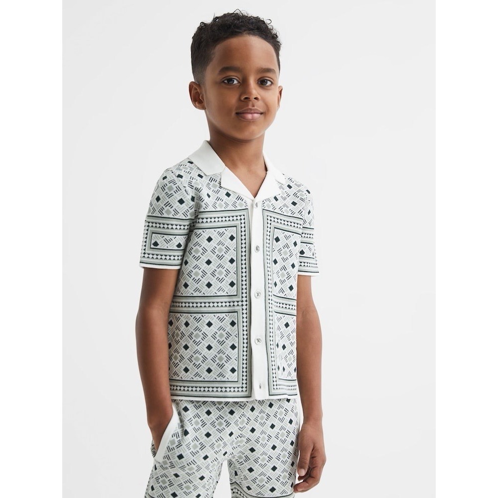 Boys Reiss Sage Charmer Junior Abstract Printed Cuban Collar Shirt 9-10 Years‎